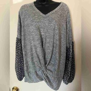 Daytrip Heather Gray Top with Animal Print Accents